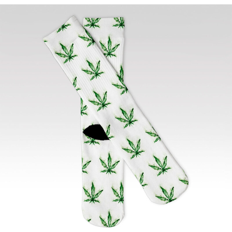 Wayfarer dámské ponožky Long Smoke leaf bílé