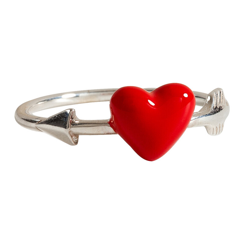 Nora Kogan Silver-Toned Venus Ring with Red Enameled Heart