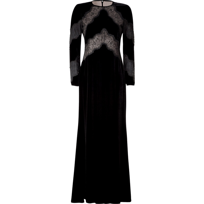 Valentino Black Lace Trim Velvet Gown