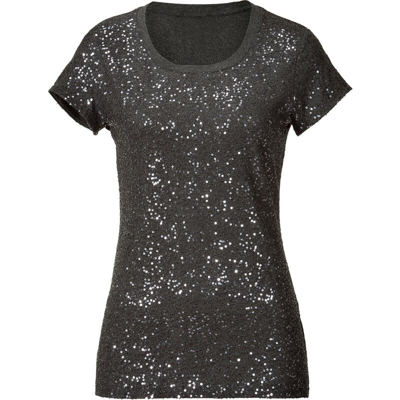 DKNY Cotton Allover Sequined Top in Charcoal