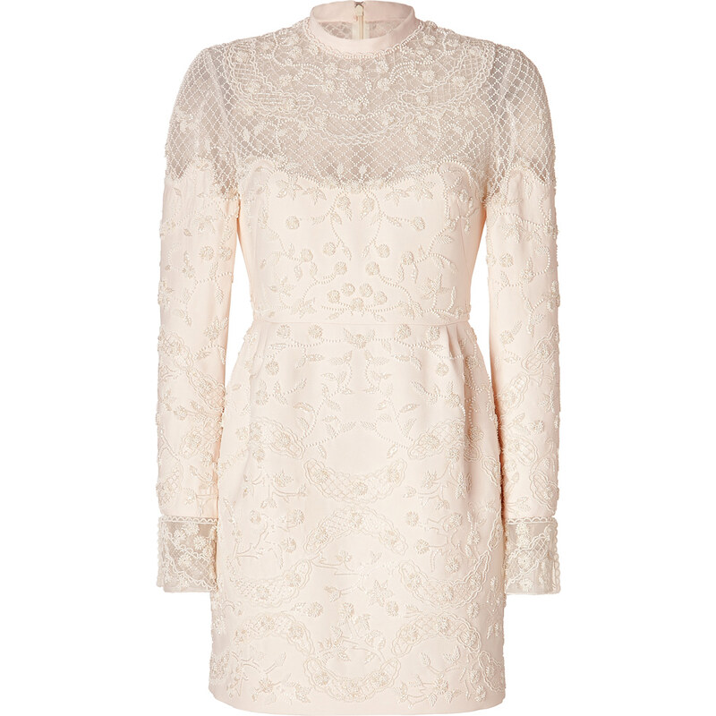 Valentino Wool-Silk Beaded Dress in Cream White
