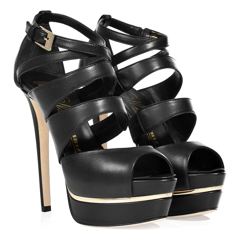 Le Silla Black Leather Wafer Platform Sandals