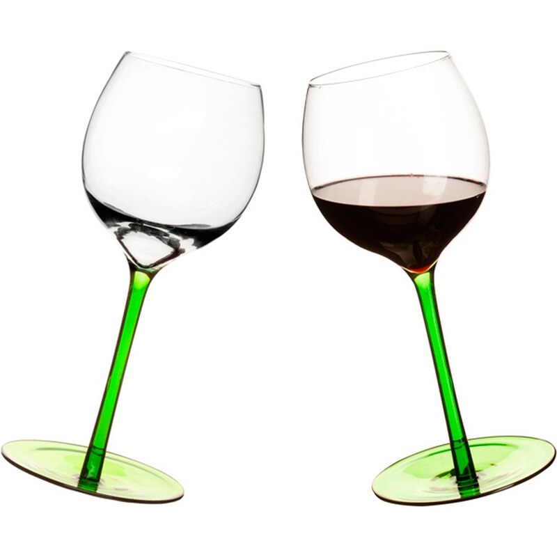 Sada 2 zelených sklenic na víno s oblým dnem Sagaform