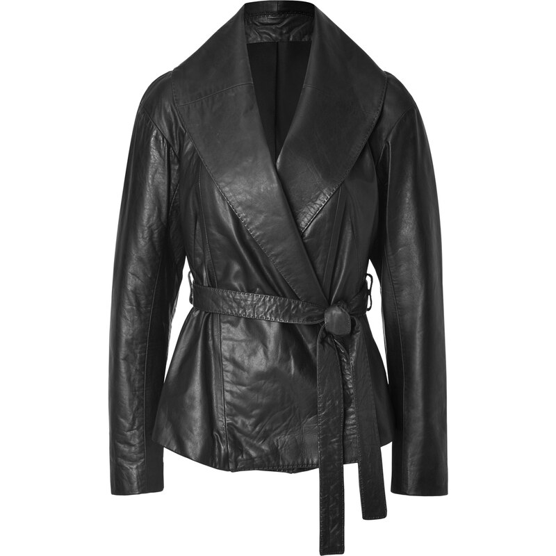 Donna Karan New York Leather Belted Jacket in Black