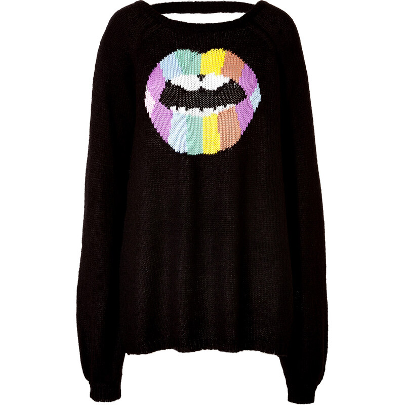 Wildfox Psychedelic Lips Pullover in Clean Black
