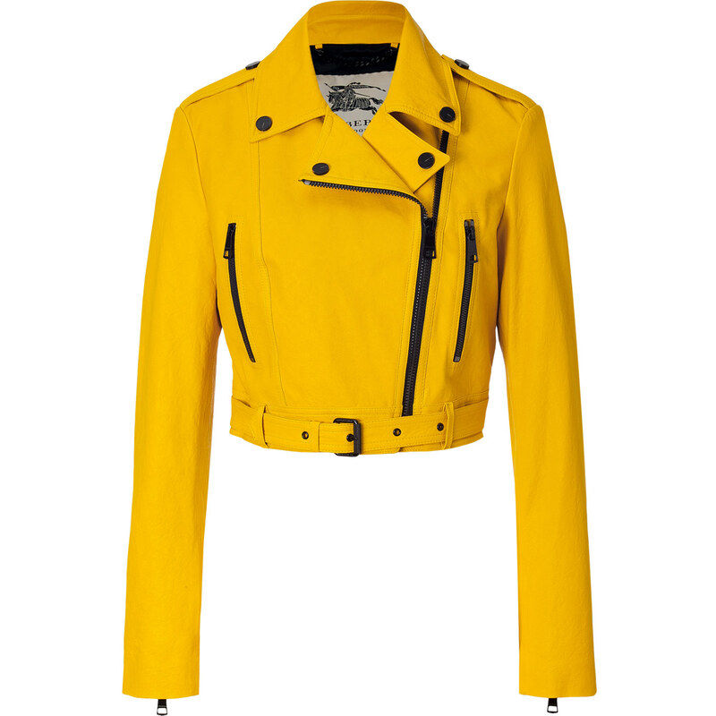 Burberry London Leather Biker Jacket in Tourmaline Yellow