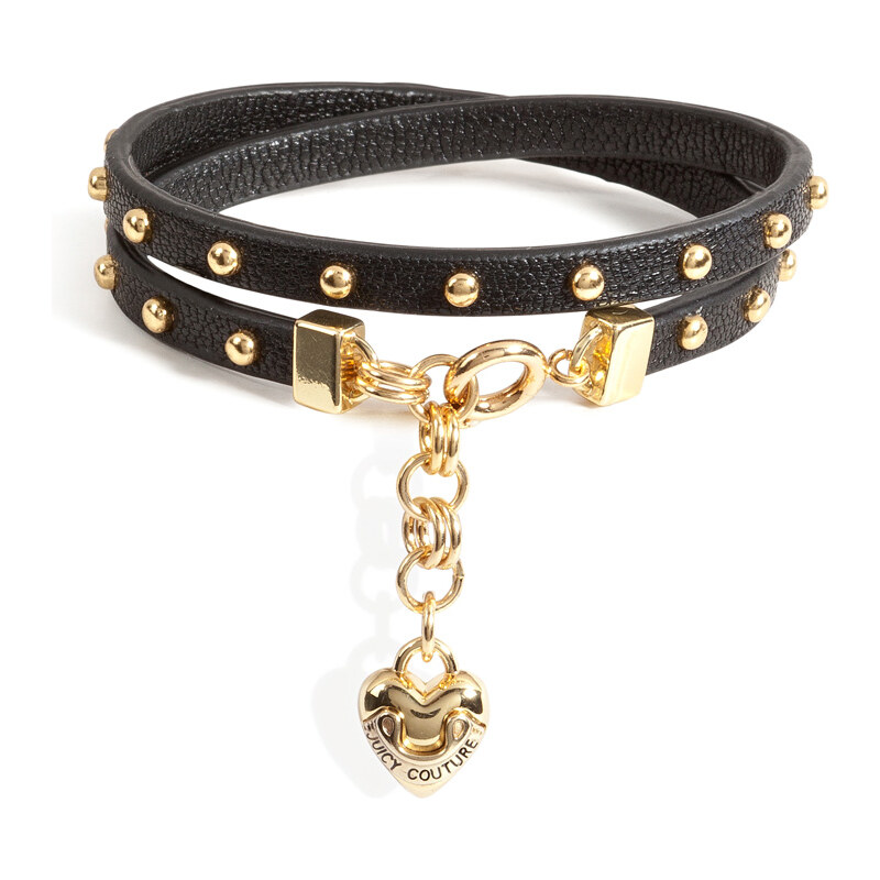 Juicy Couture Leather Studded Double Wrap Bracelet in Black