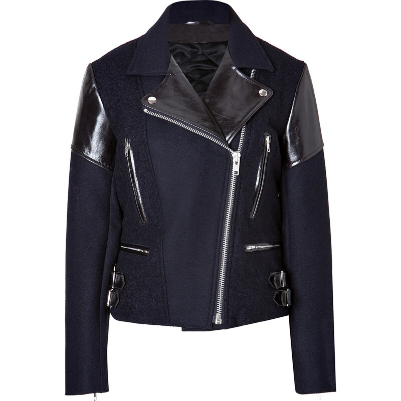 Victoria Beckham Denim Wool/Leather Biker Jacket in Navy