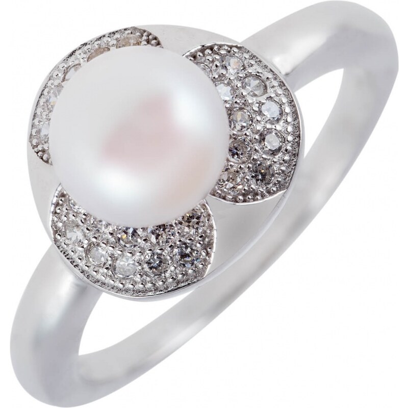 Meucci Stříbrný rhodiovaný prsten s perlou a mikrozirkony