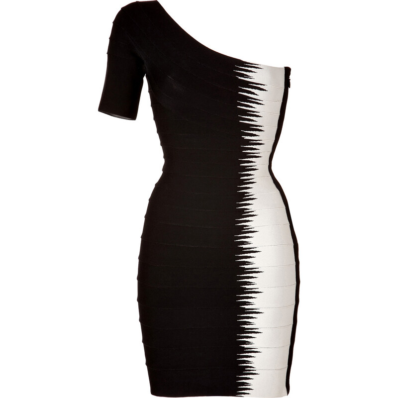 Hervé Léger Single-Sleeve Dress in Black Combo