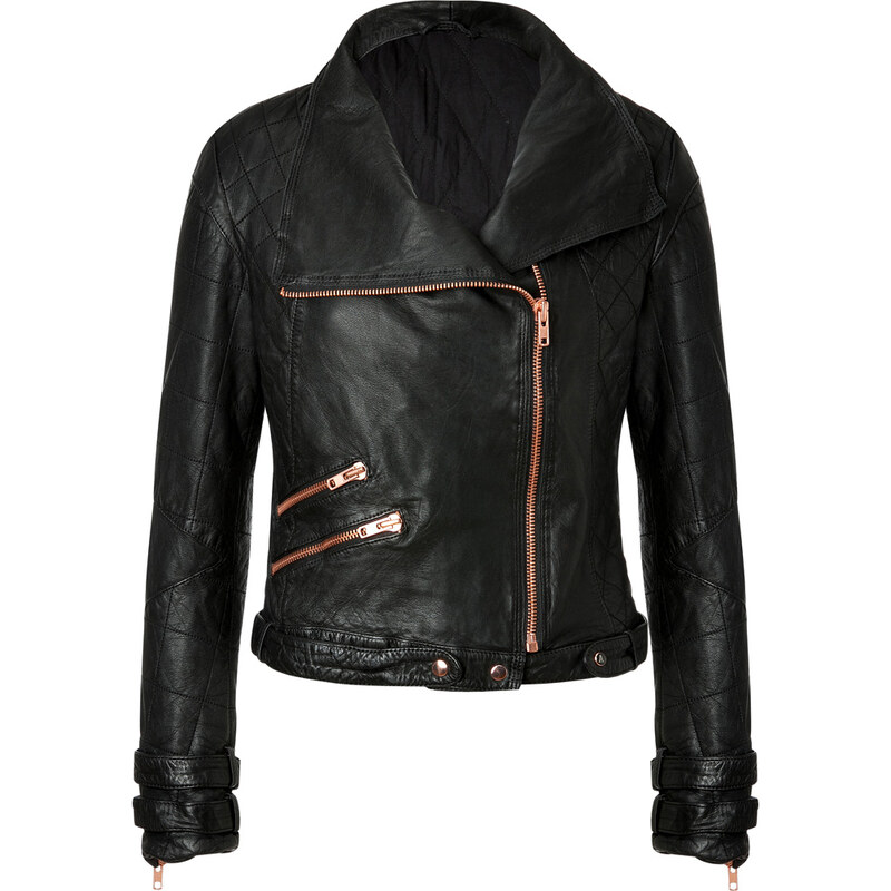 Avelon Quilted Leather Jacket in Black