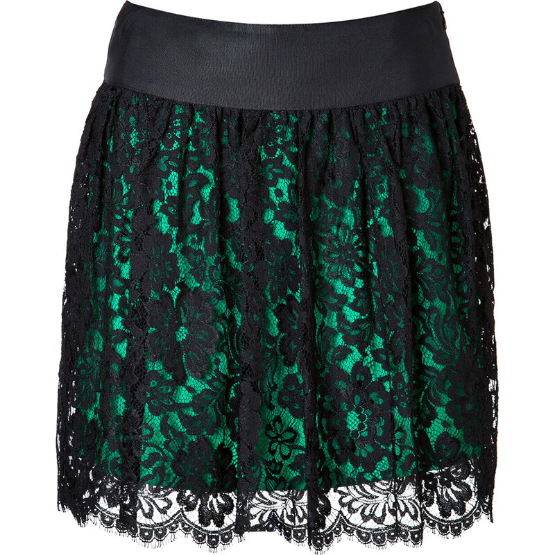 Milly Margaret Scalloped Skirt in Emerald/Black