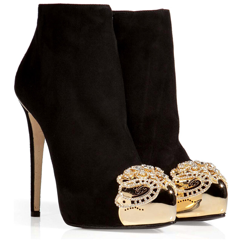 Le Silla Suede Platform Ankle Boots with Golden Crystal