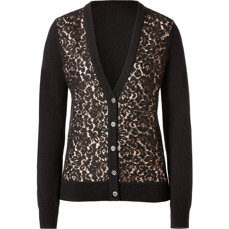 Michael Kors Cashmere/Lace Cardigan in Black/Nude
