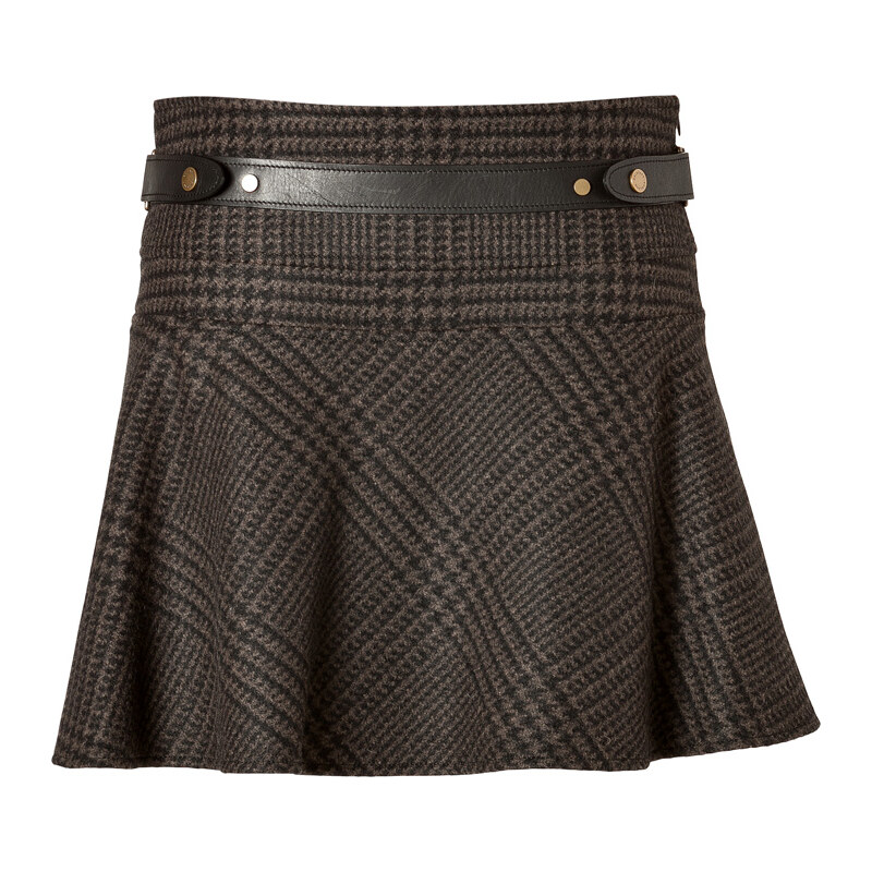 Belstaff Wool-Angora Aldford Check Skirt in Walnut Melange