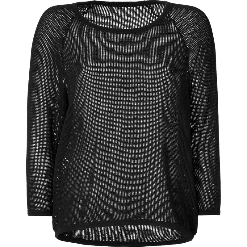James Perse Cotton Mesh Raglan Sleeve Pullover in Black