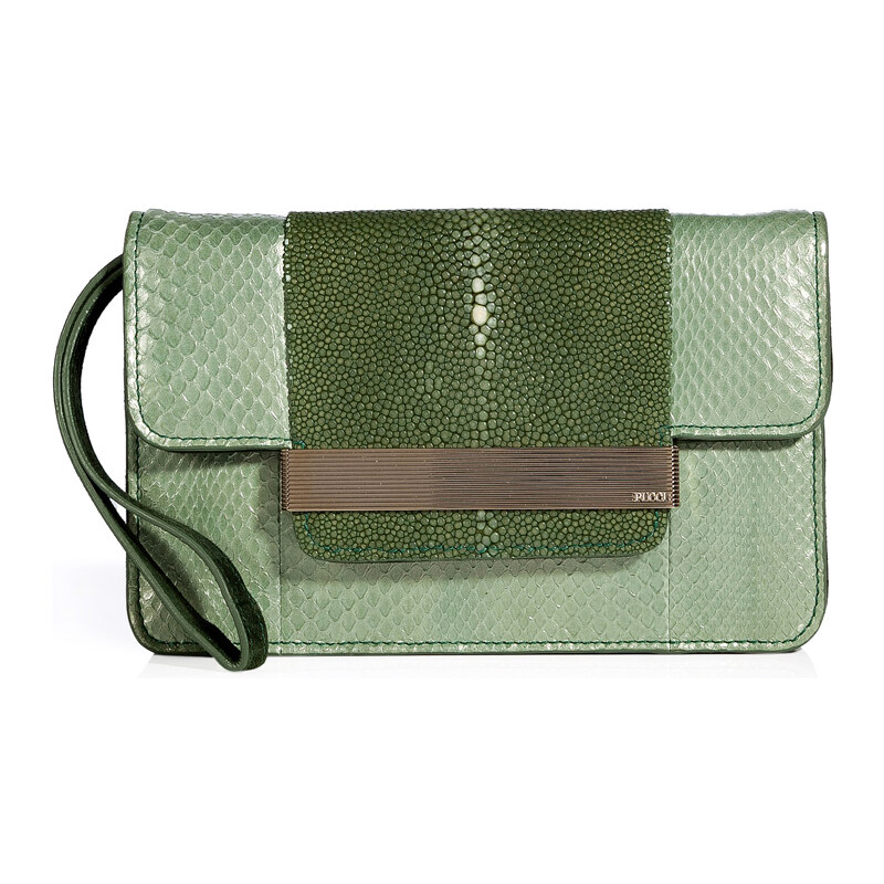 Emilio Pucci Tonal Sage Snakeskin/Stingray Clutch