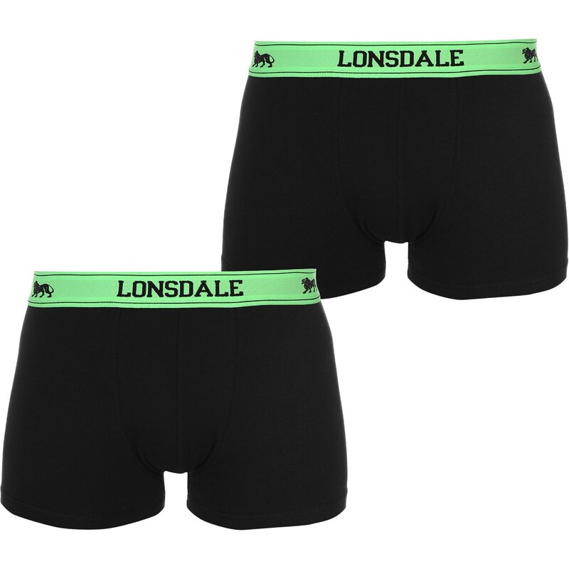 Lonsdale 2 Pack Trunks Mens Black/Fl Green