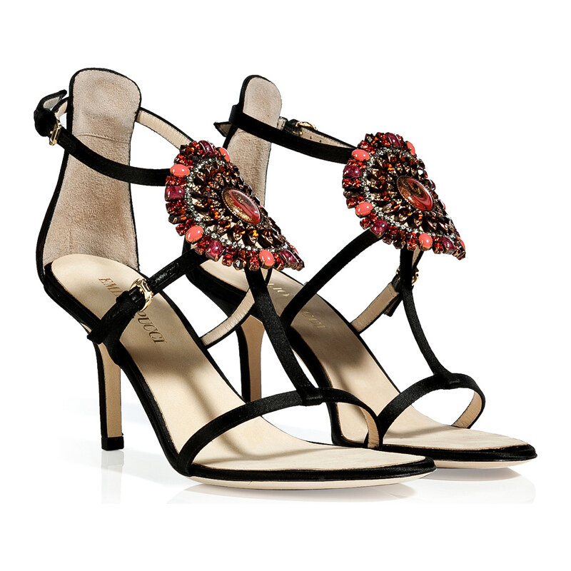 Emilio Pucci Black Suede Sandals with Brooch