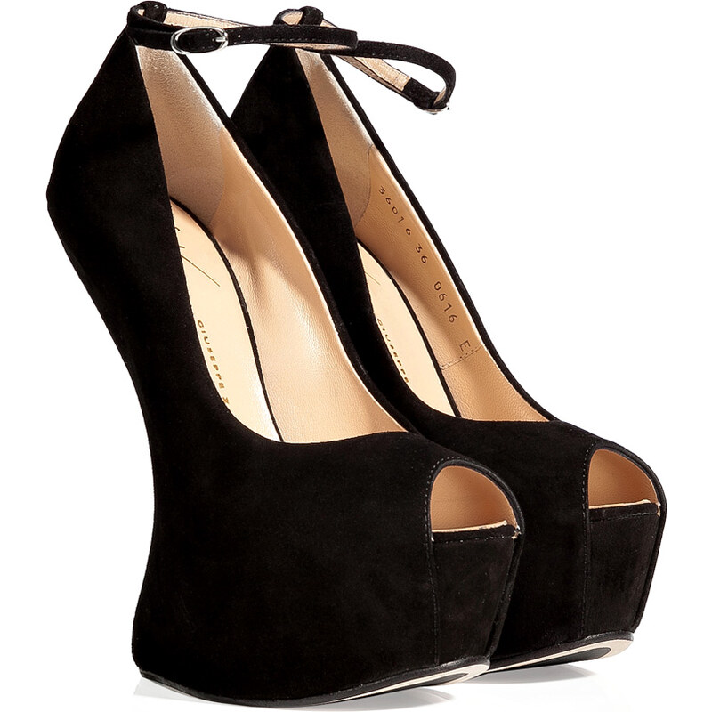 Giuseppe Zanotti Black Suede Platform Peep Toes with Ankle Strap