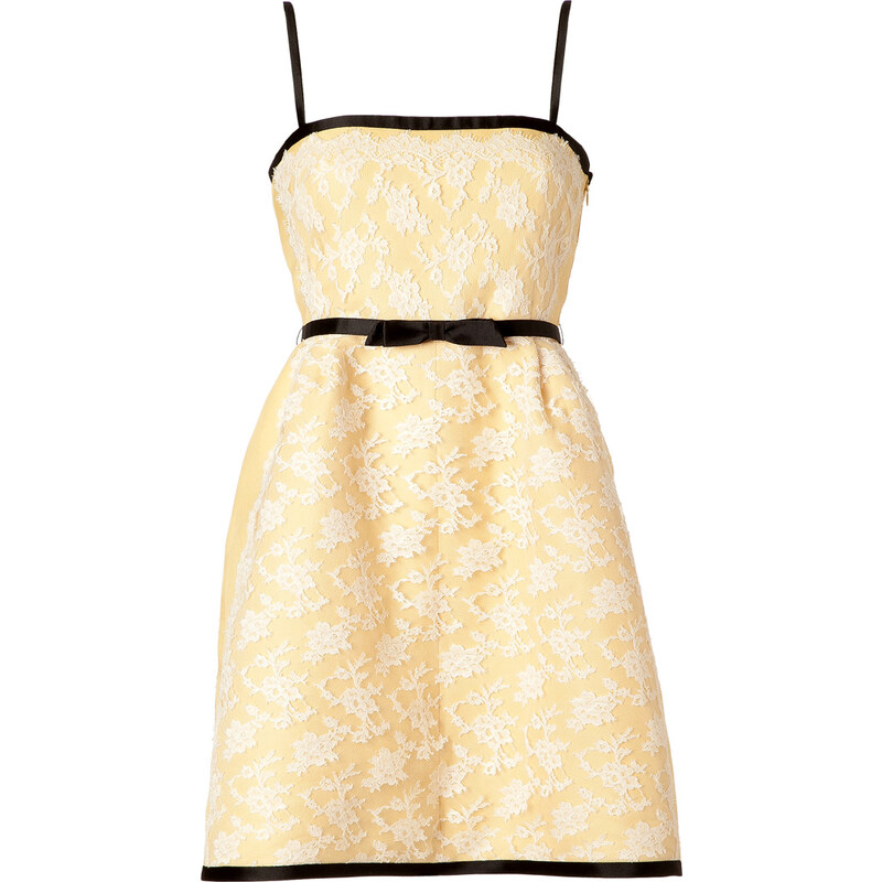 Valentino Light Yellow/White Belted Lace Dress