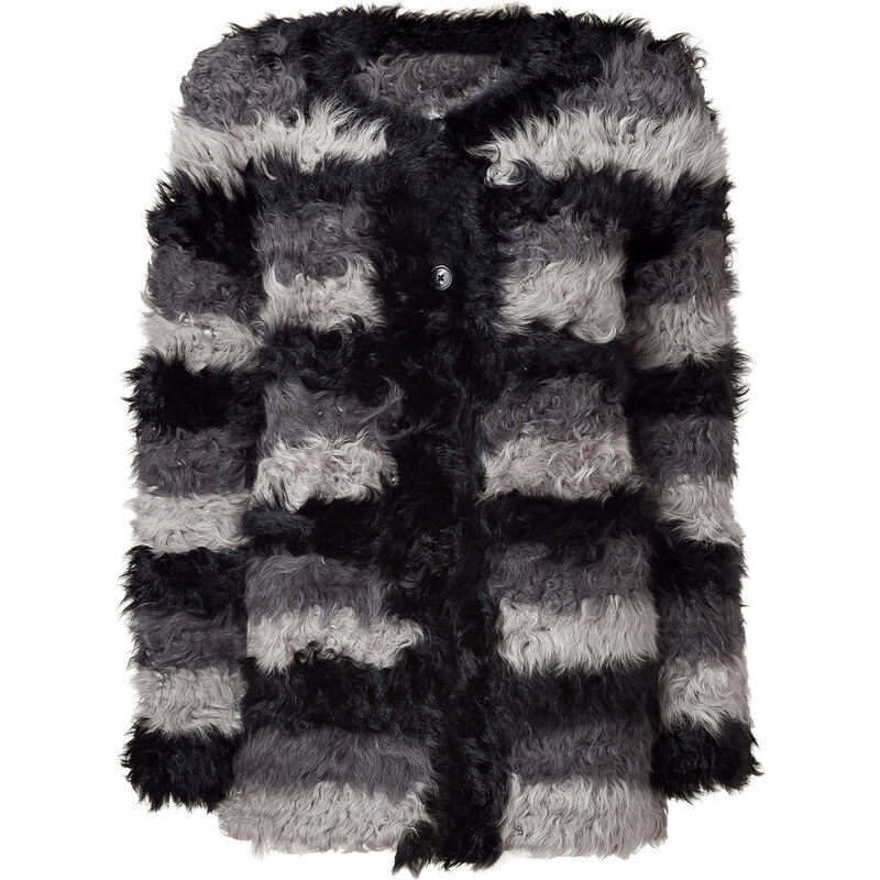 DKNY Coal Shades Striped Lamb Shearling Jacket