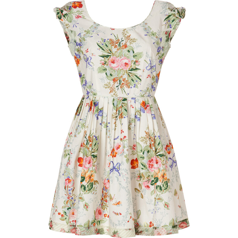 Anna Sui Cotton Floral Print Dress in Cream Multi