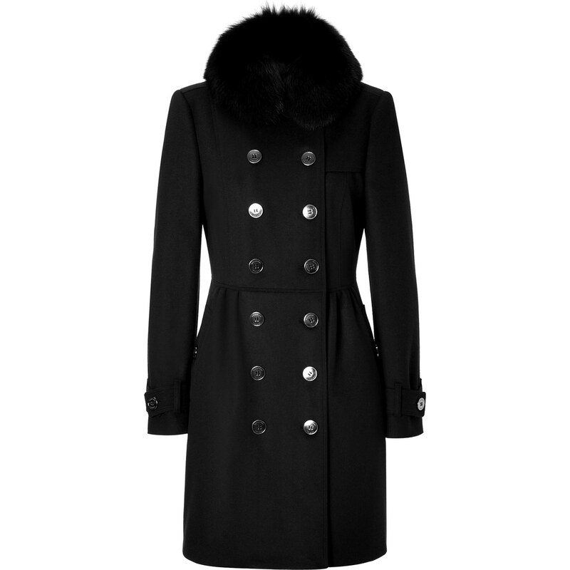Burberry London Wool-Cashmere Bridge Coat with Fur Trim in Black