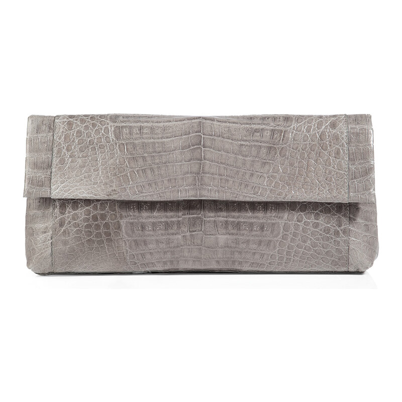 Nancy Gonzalez Crocodile Fold-Over Clutch in Light Grey