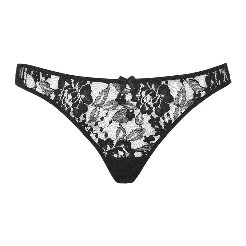 Mimi Holliday Black Lace and Silk Back Bow Thong
