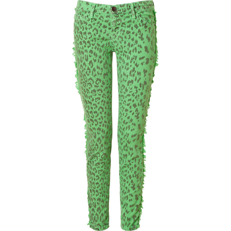 Current/Elliott Rasta Green Leopard Print Fringed Skinny Jeans