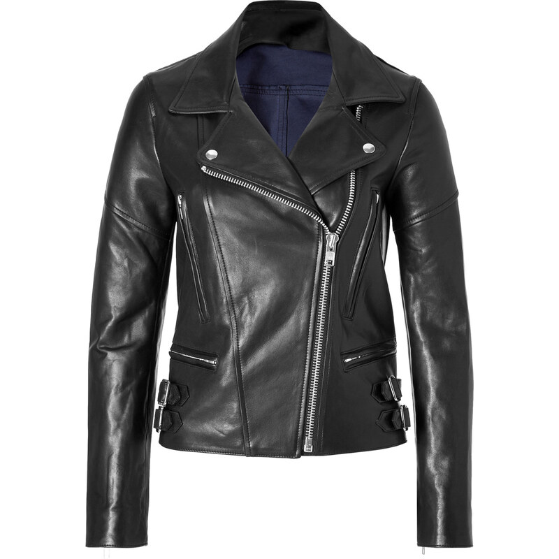 Victoria Beckham Denim Leather Joan Biker Jacket in Black