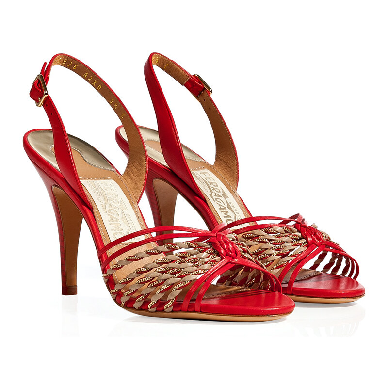 Salvatore Ferragamo Lava Red/Tan Leather Sky Sandals