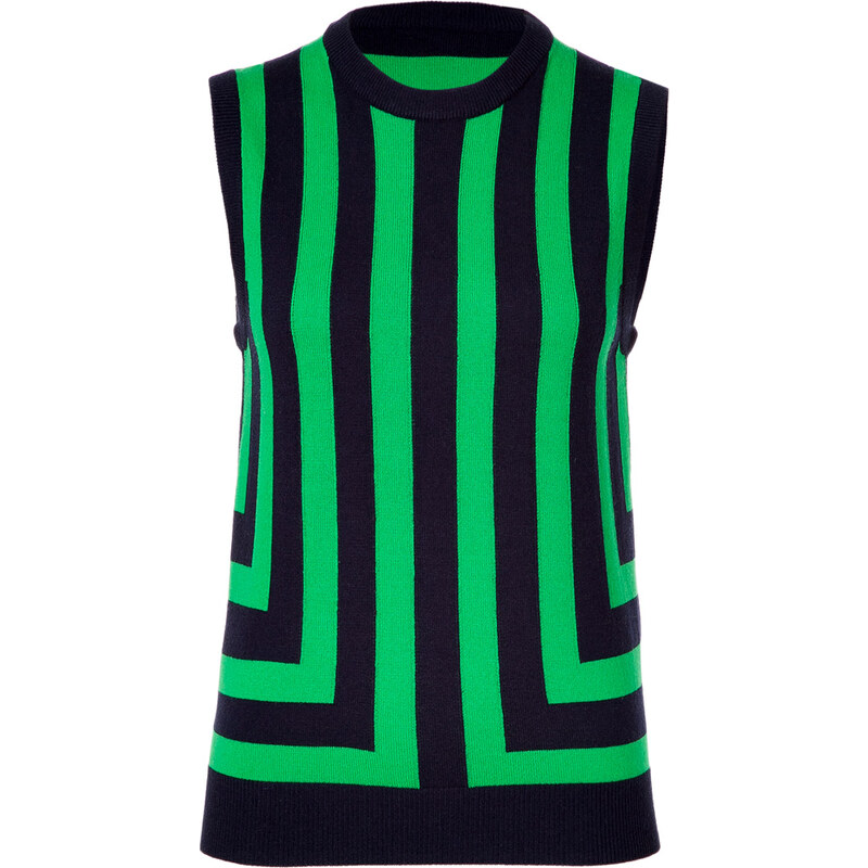 Michael Kors Palm Green/Navy Striped Sleeveless Cashmere Top