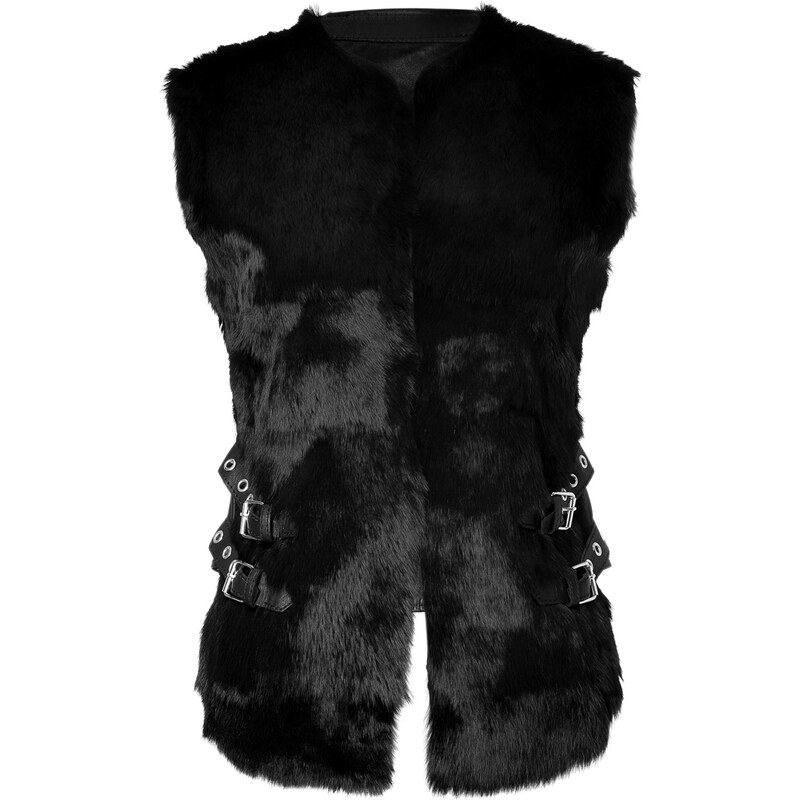 Rika Fur/Leather Alexa Vest in Black