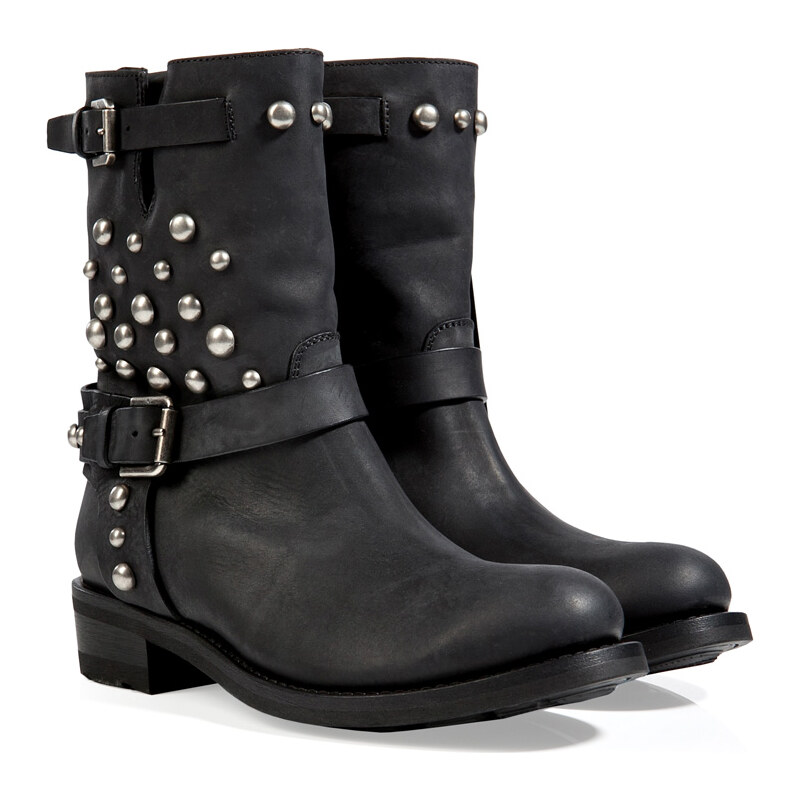 Ralph Lauren Collection Leather Studded Half Boots in Black