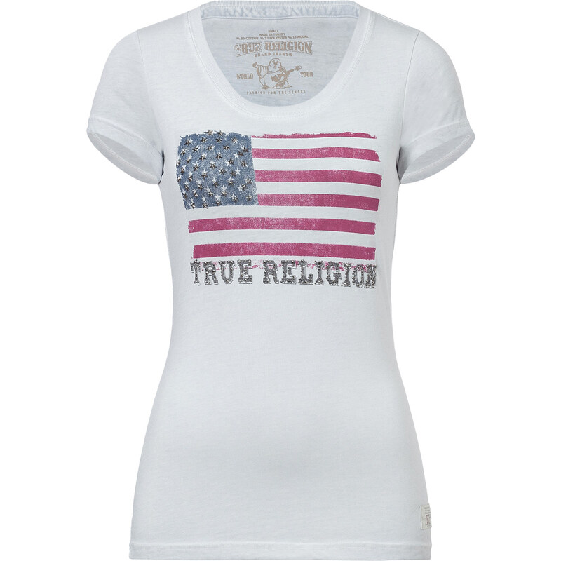 True Religion Cotton Blend American Flag T-Shirt in High Rise