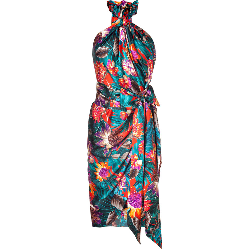 Salvatore Ferragamo Multicolor Floral Print Wrap Dress