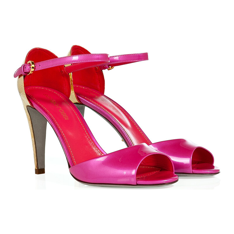 Sergio Rossi Pink/Gold Patent Leather Open Toe Sandals