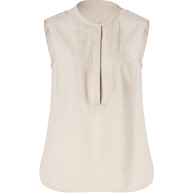 Brunello Cucinelli Silk Sleeveless Top with Pintuck Front