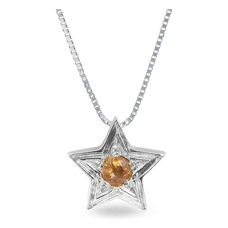 Zlatý náhrdelník ve tvaru hvězdy s oranžovým safírem KLENOTA kln4131