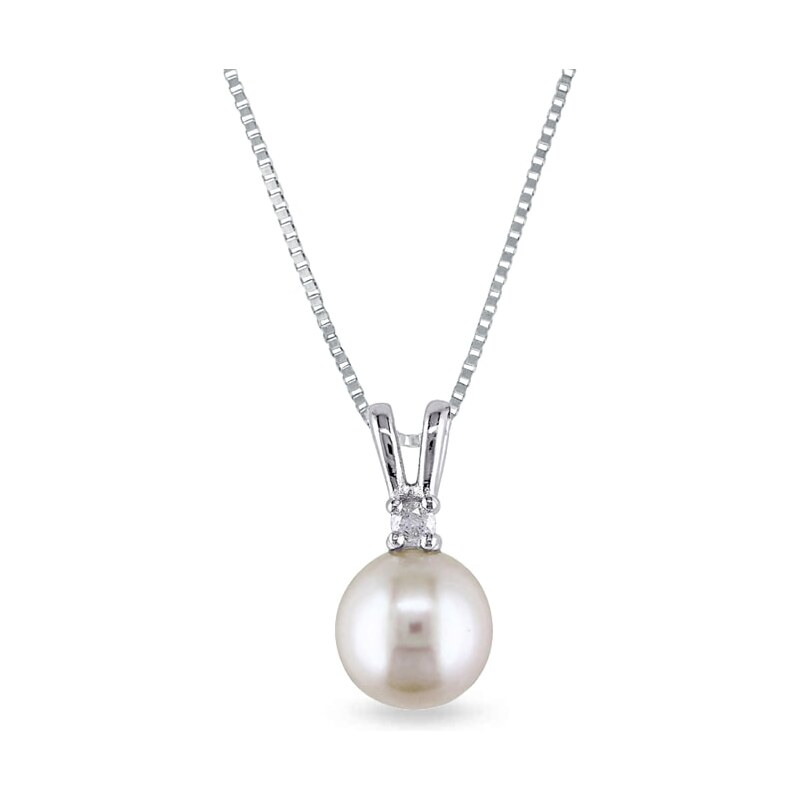 Perlový náhrdelník ve stříbře s diamantem KLENOTA sil6455