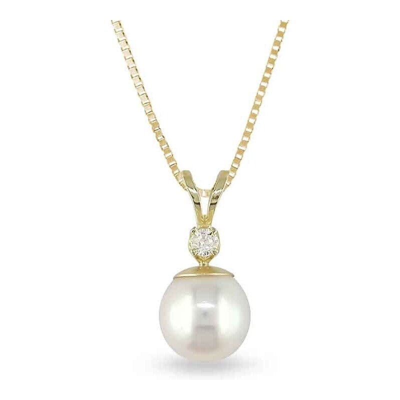 Zlatý náhrdelník s akoya perlou a diamantem KLENOTA kln5108