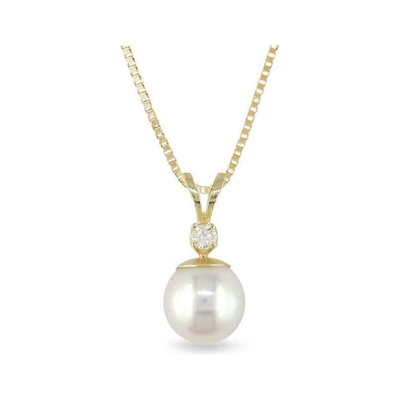 Zlatý náhrdelník s perlou a diamantem KLENOTA kln5109