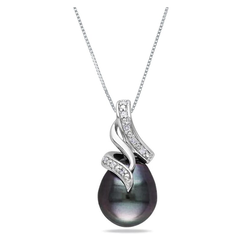 Stříbrný náhrdelník s tahitskou perlou a diamanty KLENOTA sil6715