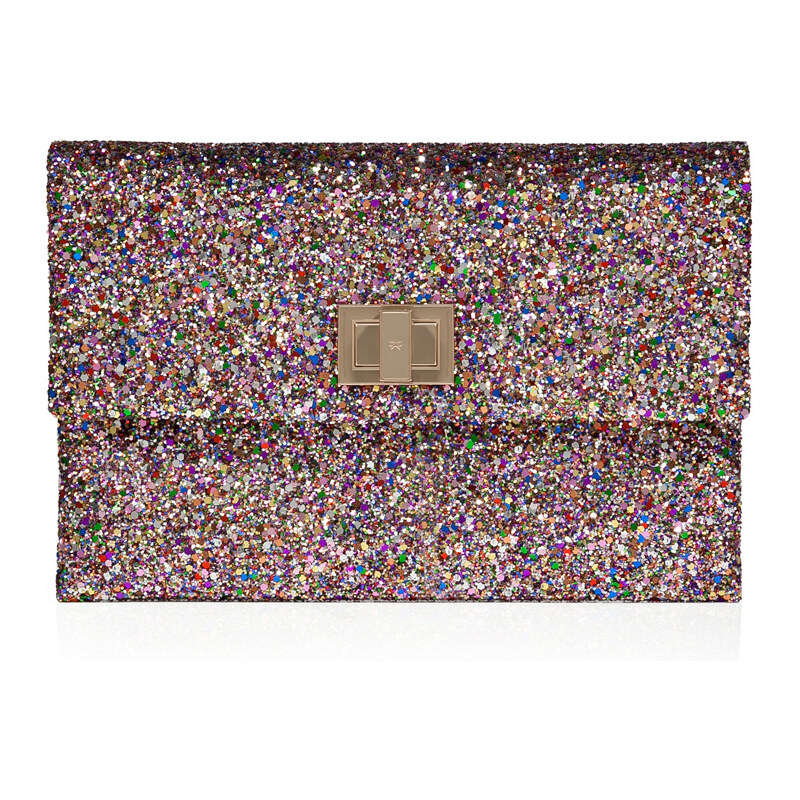 Anya Hindmarch Gold Glitter Fabric New Valorie Clutch