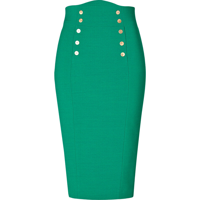 LWren Scott Wool Blend Button Front Skirt in Emerald