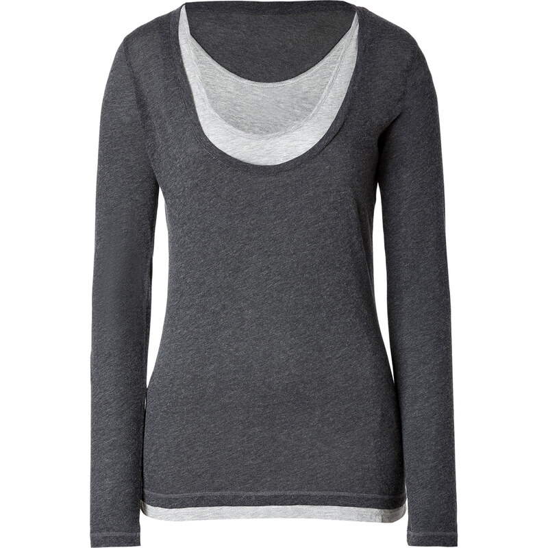 Majestic Cotton-Cashmere Double Layer Top in Anthracite/Gris