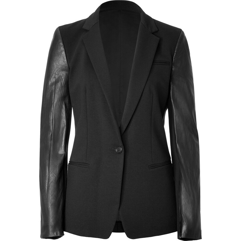 DKNY Cotton/Leather Blazer in Black