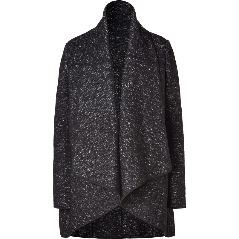 Donna Karan Black Marled Wool-Cotton Knit Coat